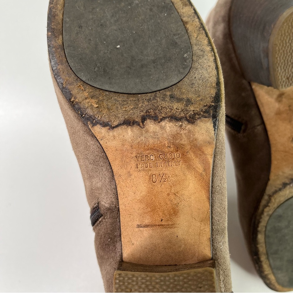 Aquatalia Tan Taupe Suede Leather Stacked Heel Zip Ankle Bootie Boot 8.5 - Picture 10 of 12